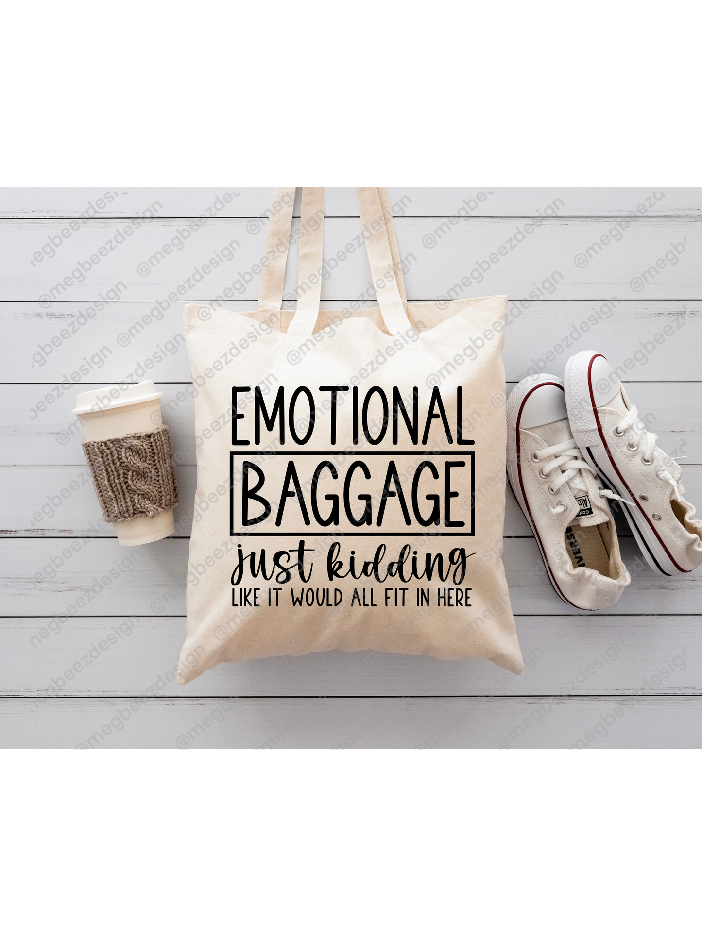 Emotional baggage Beige sublimation tote bag, handmade everyday shopper/eco friendly