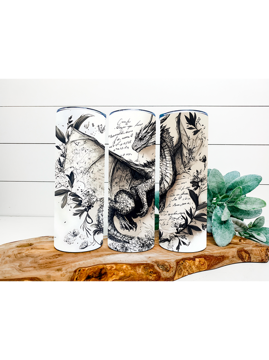20oz dragon book tumbler/handmade/cute/gift