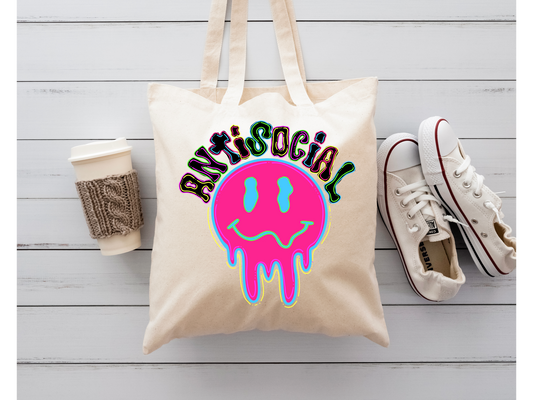 Antisocial beige tote bag/funny/reusable tote/cute