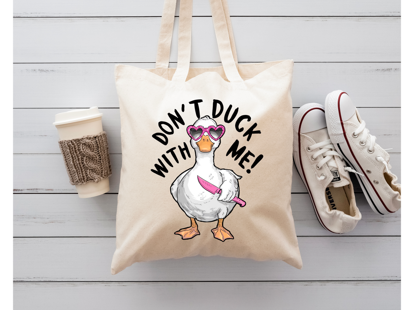Don’t duck with me beige tote bag/funny/reusable tote/cute/porch goose