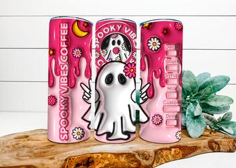 3-D looking ghost spooky vibes, inflated 20oz Travel Mug/Tumbler