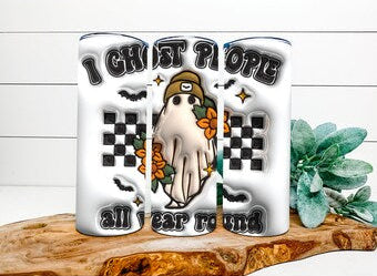 3-D illusion ghost spooky vibes, inflated 20oz Travel Mug/Tumbler