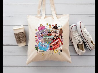 Ts cassette , Beige sublimation tote bag, handmade everyday shopper/eco friendly