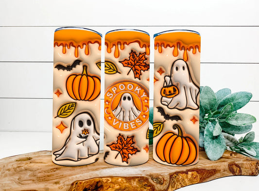3-D illusion ghost spooky vibes, inflated 20oz Travel Mug/Tumbler