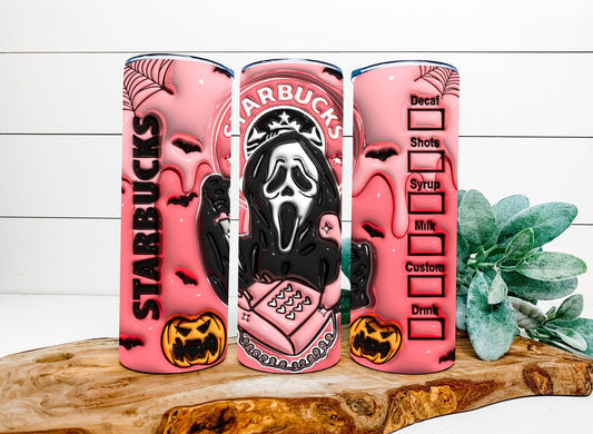 3-D illusion ghost spooky vibes, inflated 20oz Travel Mug/Tumbler