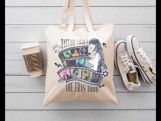 Ts movie script eras tour, Beige sublimation tote bag, handmade everyday shopper/eco friendly