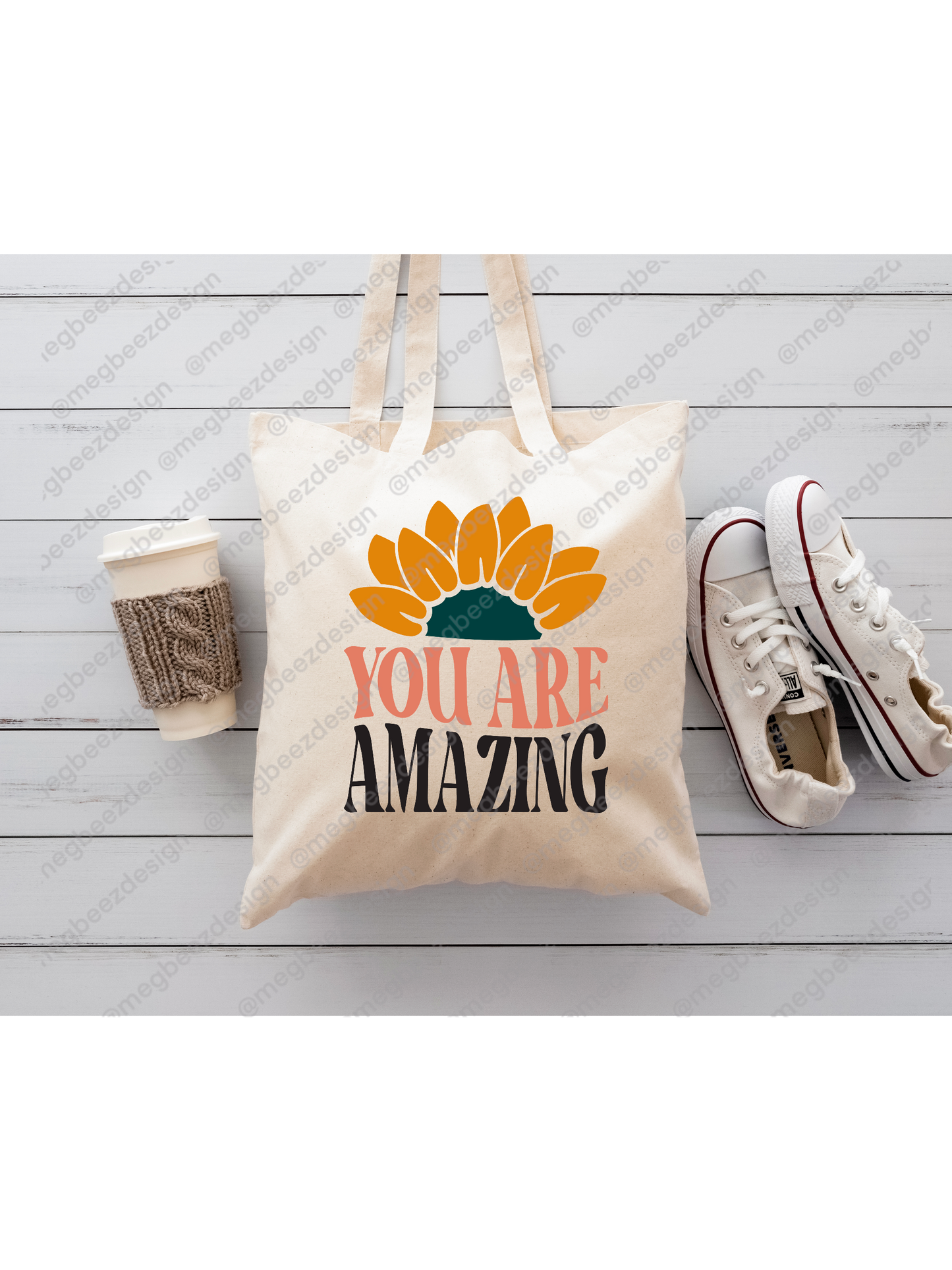 You are amazing Beige sublimation tote bag, handmade everyday shopper/eco friendly