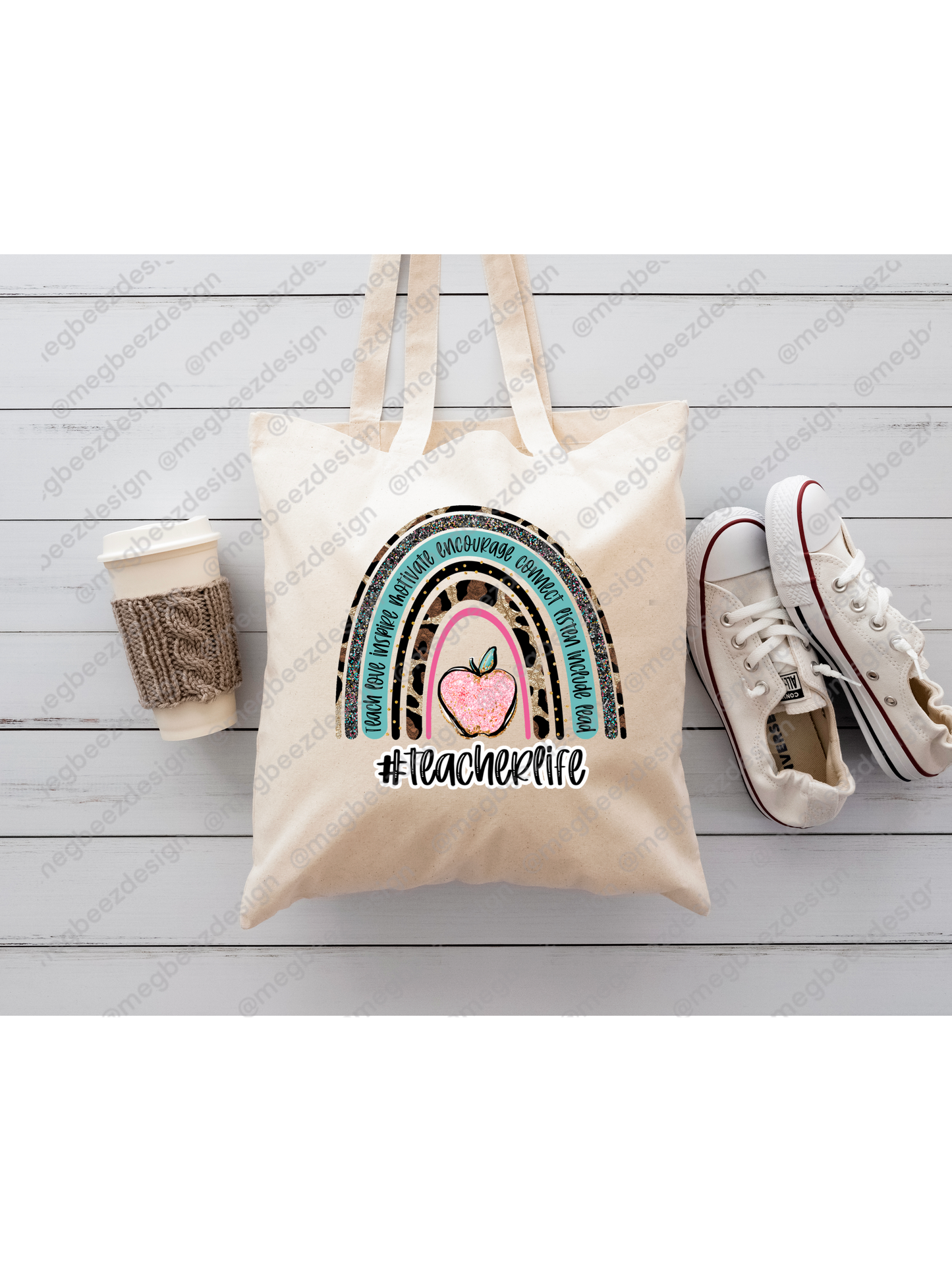Teacher Beige sublimation tote bag, handmade everyday shopper/eco friendly