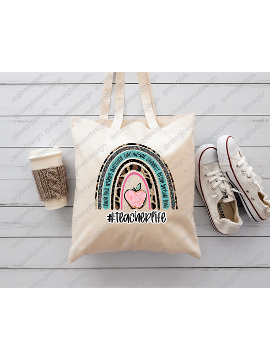 Teacher Beige sublimation tote bag, handmade everyday shopper/eco friendly