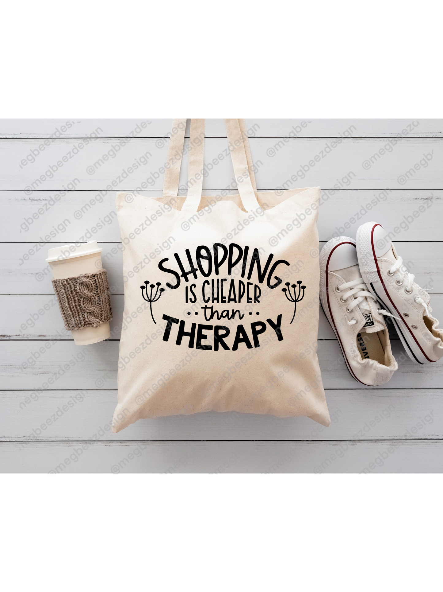 Shopping is cheaper than therapy Beige sublimation tote bag, handmade everyday shopper/eco friendly