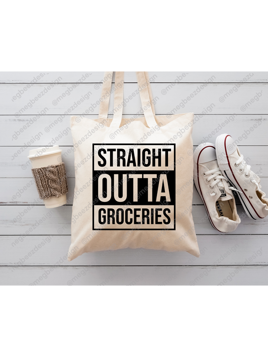 straight out of groceries Beige sublimation tote bag, handmade everyday shopper/eco friendly